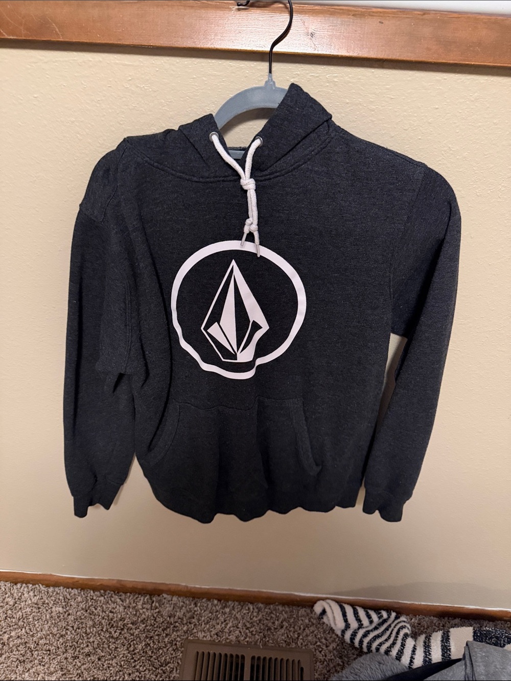 Volcom Men's Black Pullover Crewneck Hoodie with White Logo